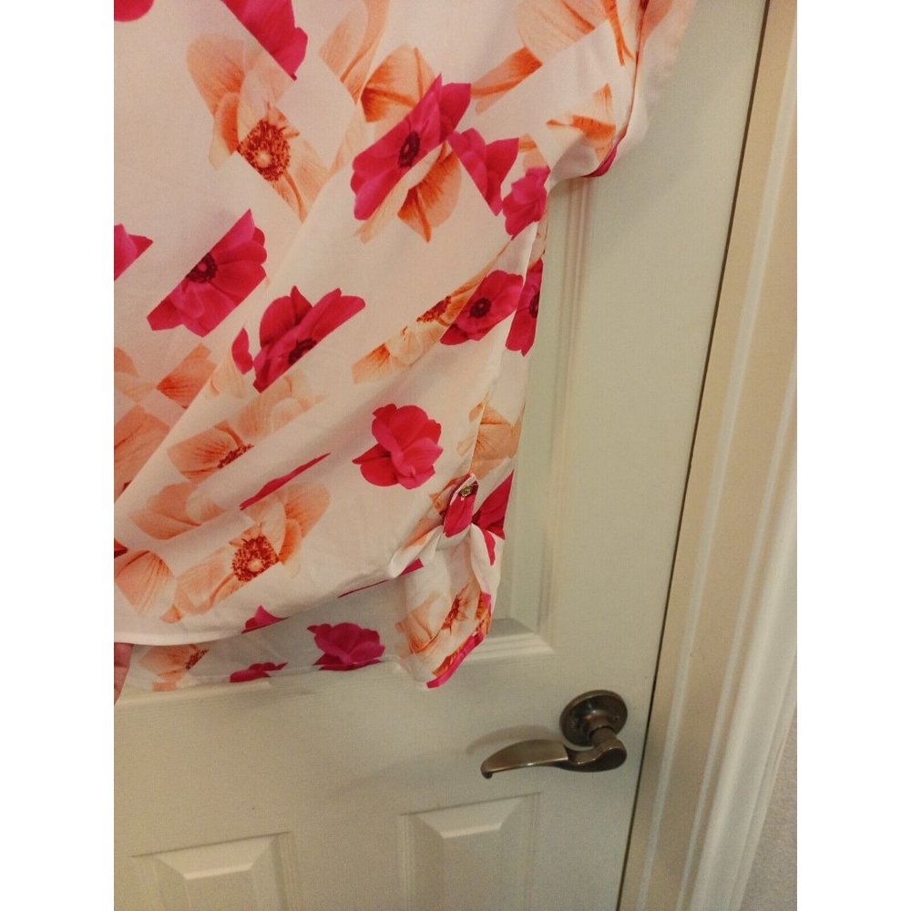Women's Calvin Klein Ivory Blouse Pink Floral Print With Spellout Size Large - Picture 6 of 10